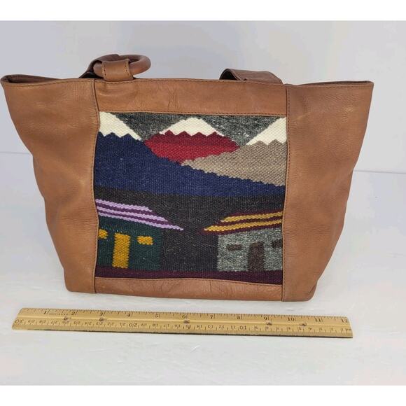 American Angel Colombian Leather Tote Bag Handwoven Tapestry Art Boho Southwest - Picture 15 of 15